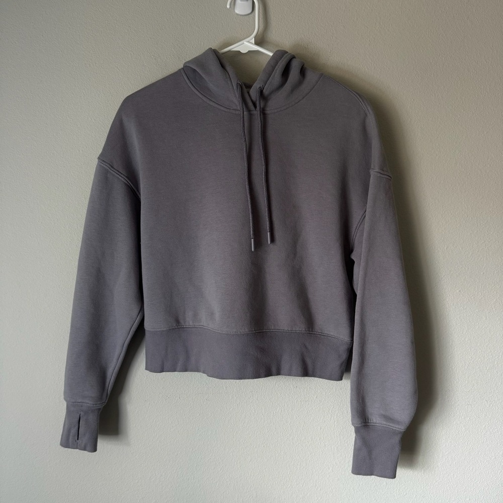 Harmony & Balance Women Grey‎ Cropped Fleece Hoodie Thumbhole Cuffs XS
